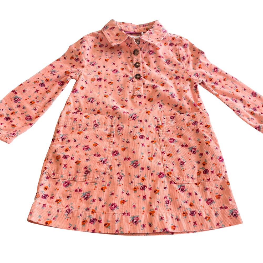 Vineyard Vines Sienna Floral Corduroy Popover Dress Pink Peach Girls Size 2